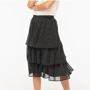 J Crew Factory Black Polka Dot Ruffle Tiered Midi Skirt